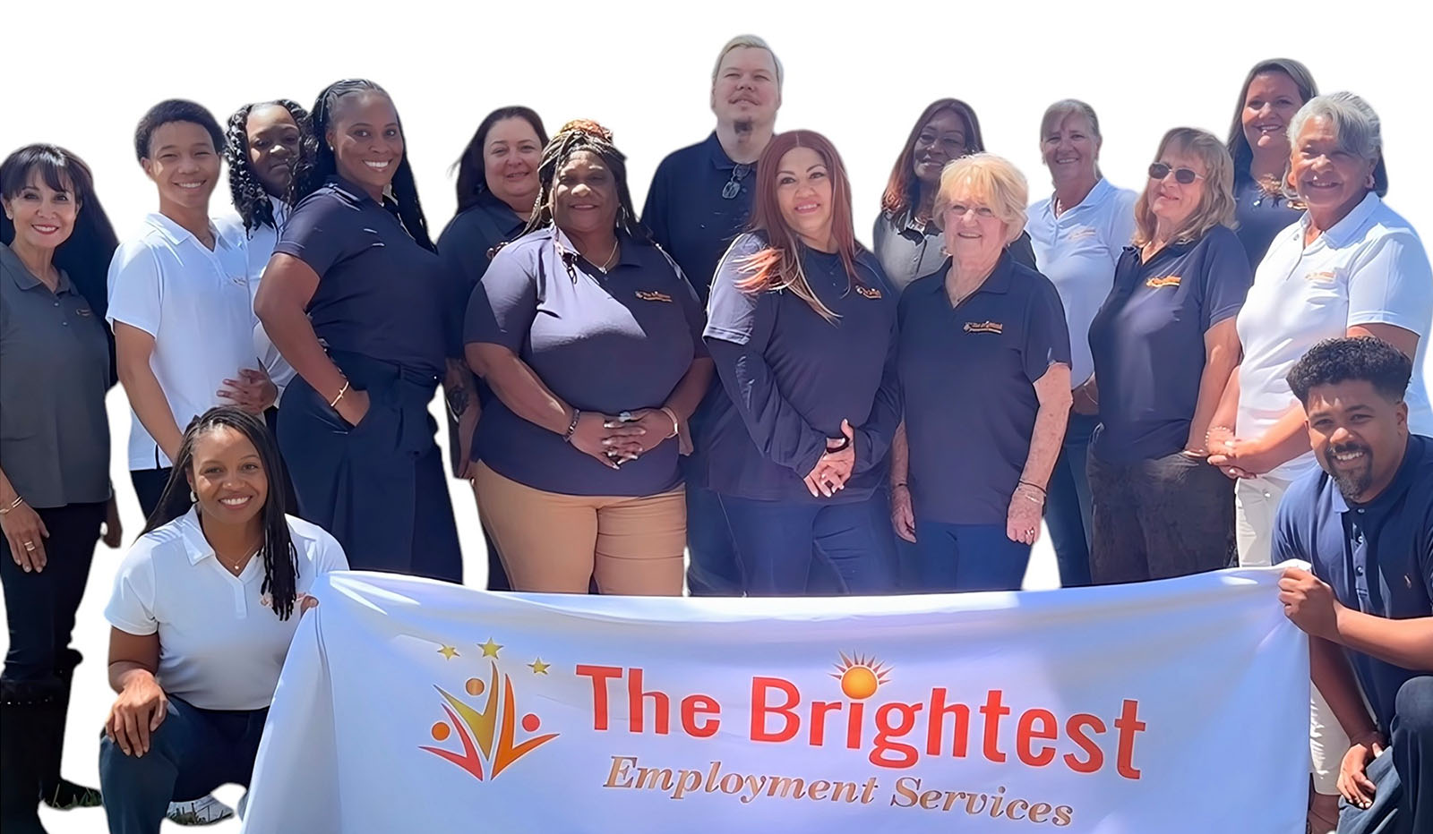 The Brightest Employment Services team holding a banner with the company's name